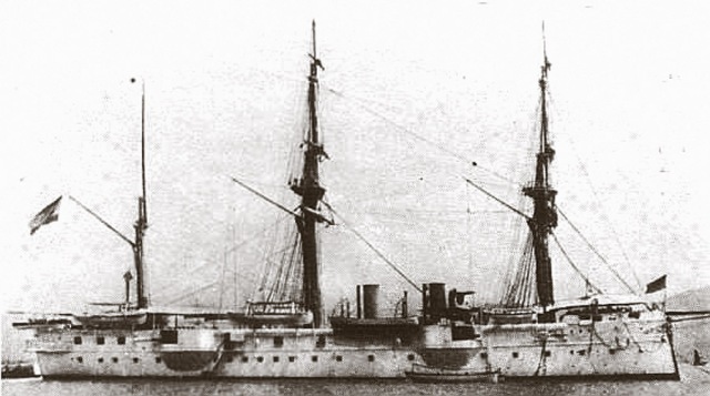 El "Castilla". El único crucero de madera que participó en la batalla.